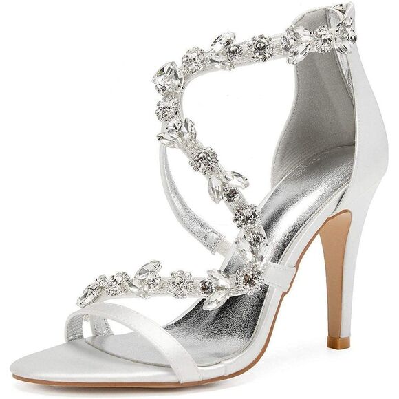 Shoes - Wedding Women High Heels Satin Crystals Wedding Bridal Sandals Open Toe Bridal